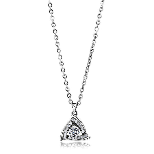 Alamode High polished (no plating) Stainless Steel Chain Pendant with AAA Grade CZ in Clear