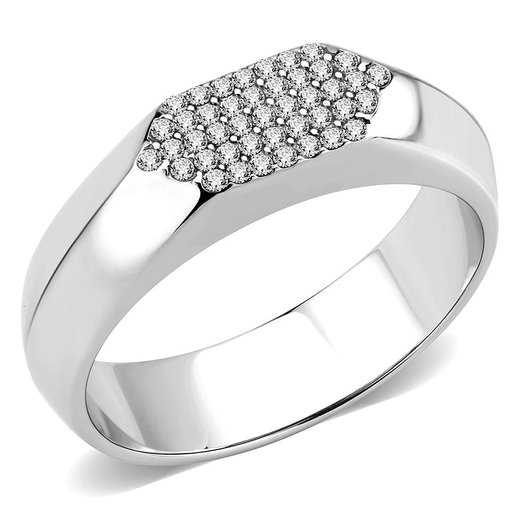 Alamode No Plating Stainless Steel Ring with AAA Grade CZ in Clear - Alamode