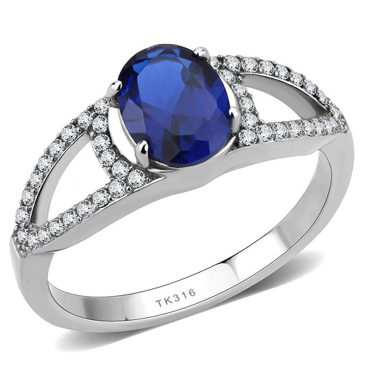 Alamode No Plating Stainless Steel Ring with Synthetic Spinel in London Blue