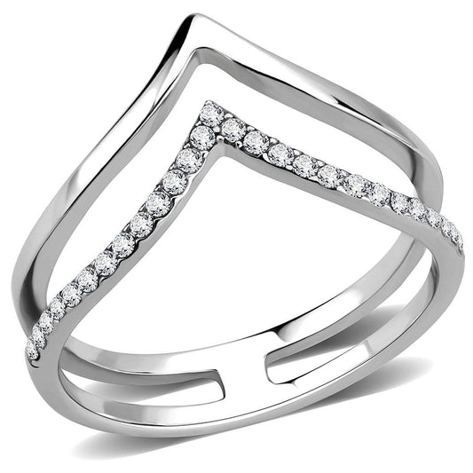 Alamode No Plating Stainless Steel Ring with AAA Grade CZ in Clear - Alamode