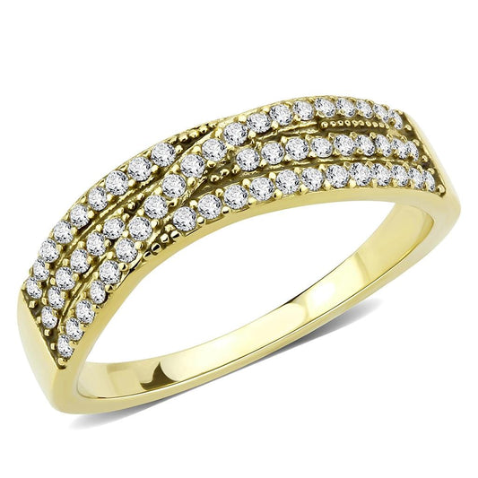 Alamode IP Gold(Ion Plating) Stainless Steel Ring with AAA Grade CZ in Clear - Alamode