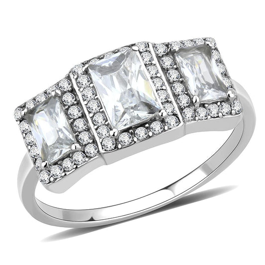 Alamode No Plating Stainless Steel Ring with AAA Grade CZ in Clear