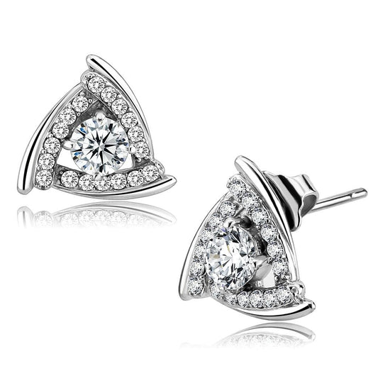 Alamode No Plating Stainless Steel Earrings with AAA Grade CZ in Clear - Alamode