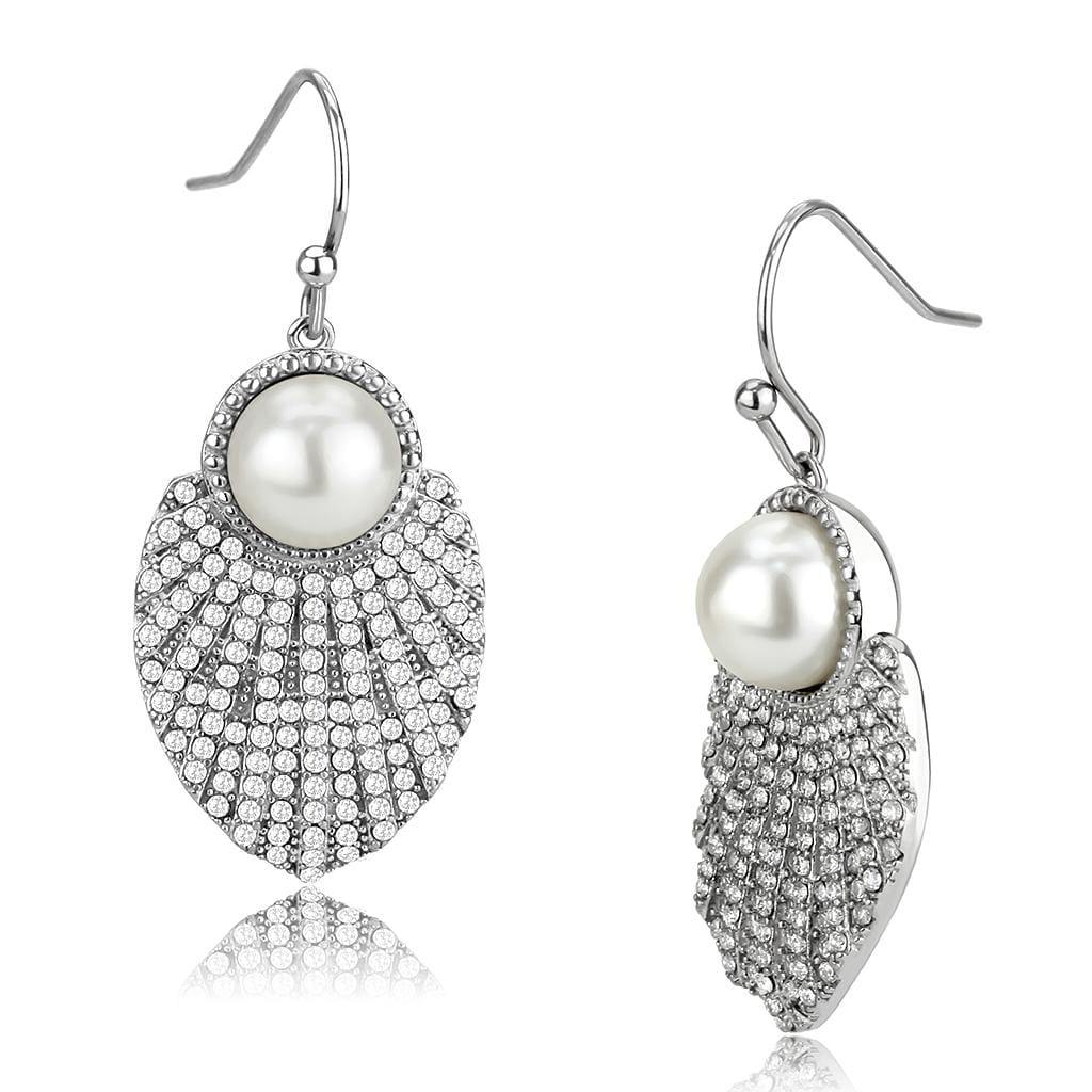 Alamode No Plating Stainless Steel Earrings with Synthetic Pearl in White - Alamode