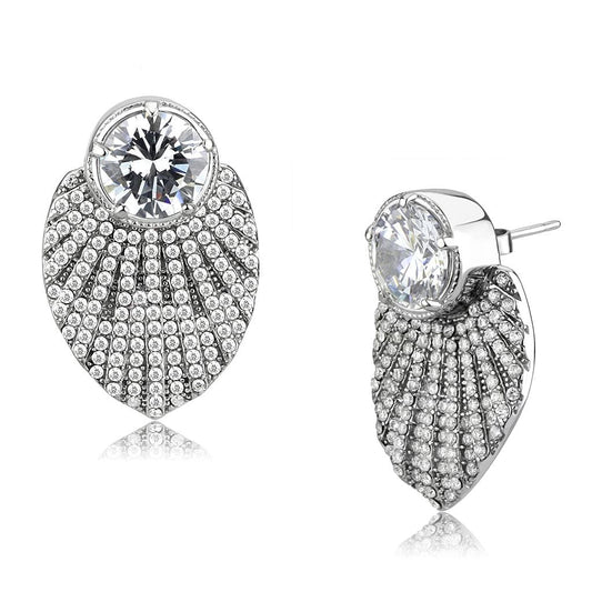 Alamode No Plating Stainless Steel Earrings with AAA Grade CZ in Clear - Alamode