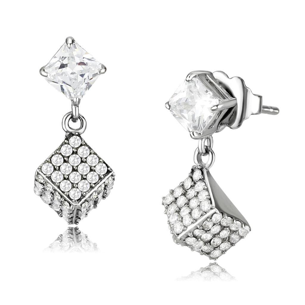 Alamode No Plating Stainless Steel Earrings with AAA Grade CZ in Clear - Alamode