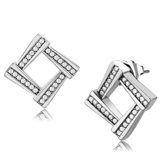 Alamode No Plating Stainless Steel Earrings with AAA Grade CZ in Clear - Alamode