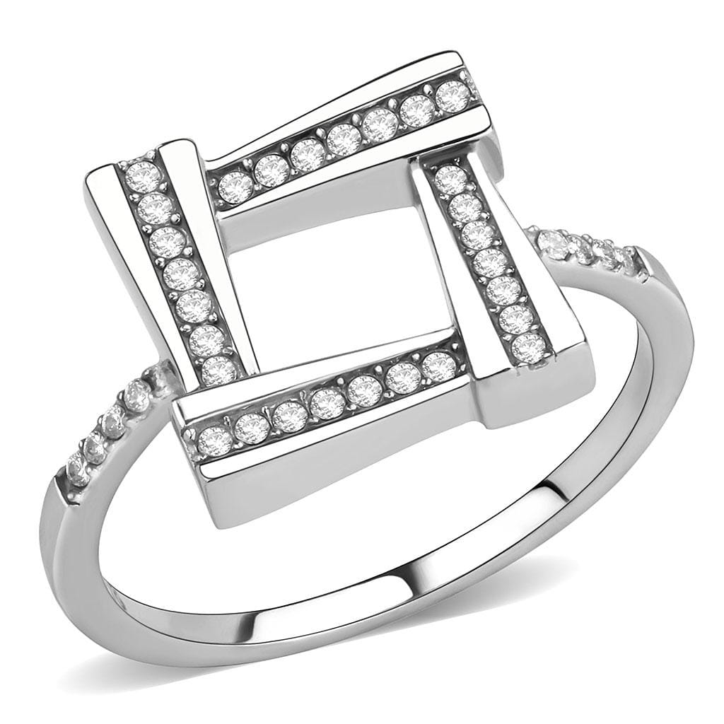 Alamode No Plating Stainless Steel Ring with AAA Grade CZ in Clear - Alamode