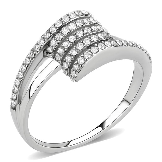 Alamode No Plating Stainless Steel Ring with AAA Grade CZ in Clear - Alamode