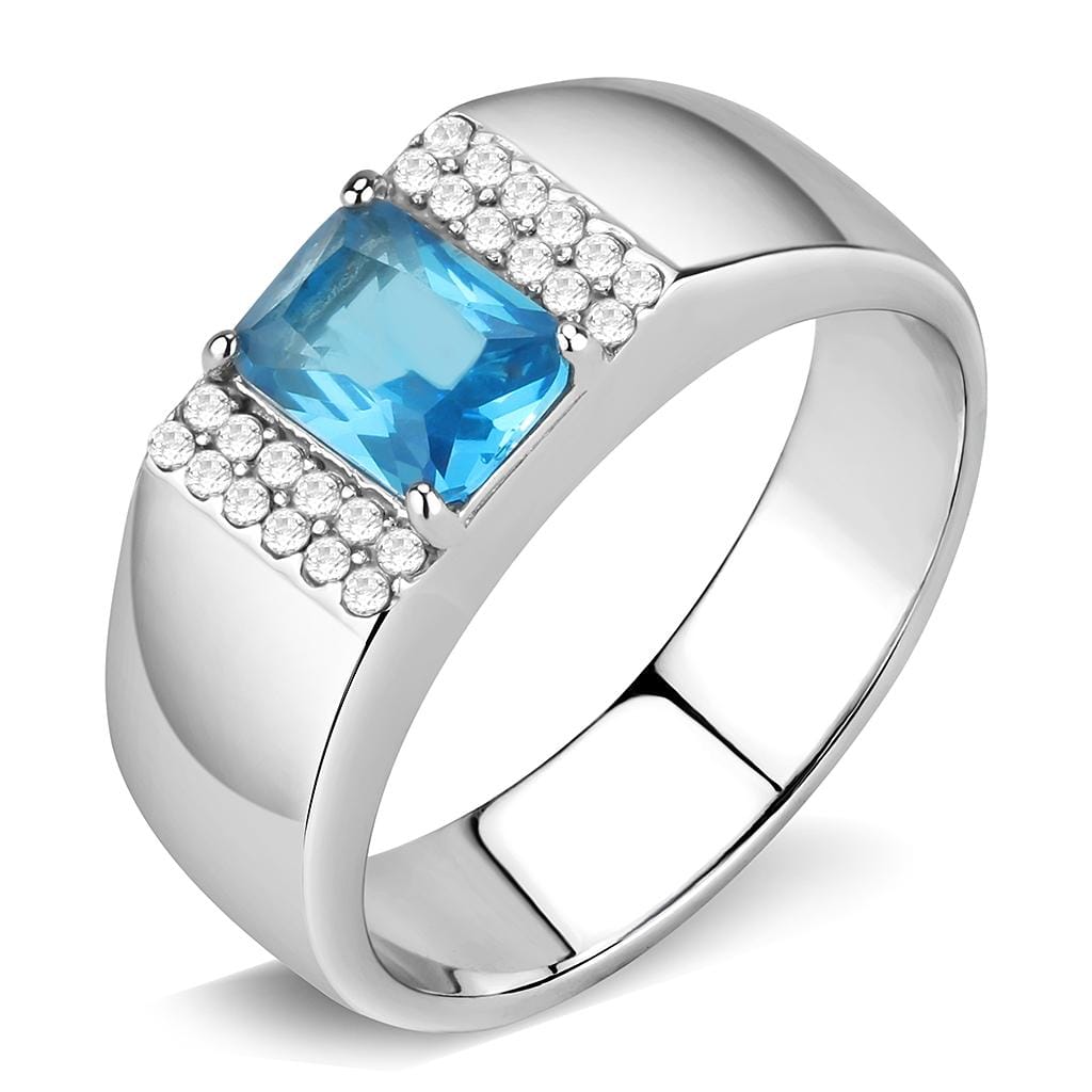 Alamode No Plating Stainless Steel Ring with Synthetic Synthetic Glass in Sea Blue - Alamode