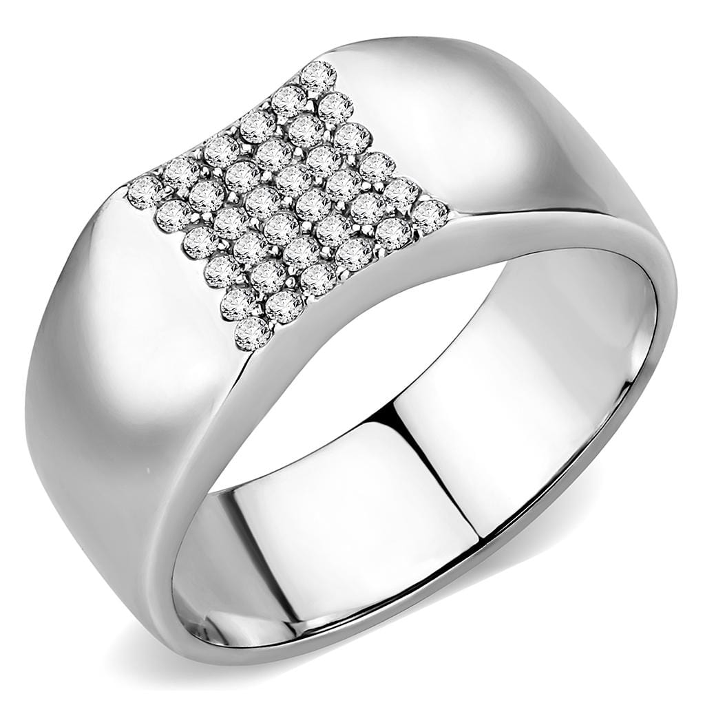 Alamode No Plating Stainless Steel Ring with AAA Grade CZ in Clear - Alamode