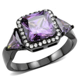 Alamode IP Black(Ion Plating) Stainless Steel Ring with AAA Grade CZ in Amethyst - Alamode