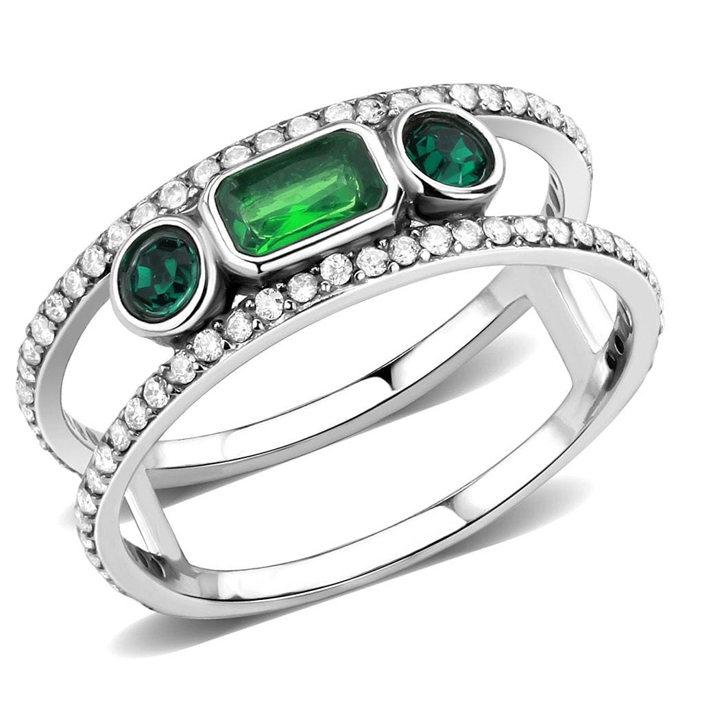 Alamode High polished (no plating) Stainless Steel Ring with Synthetic Synthetic Glass in Emerald