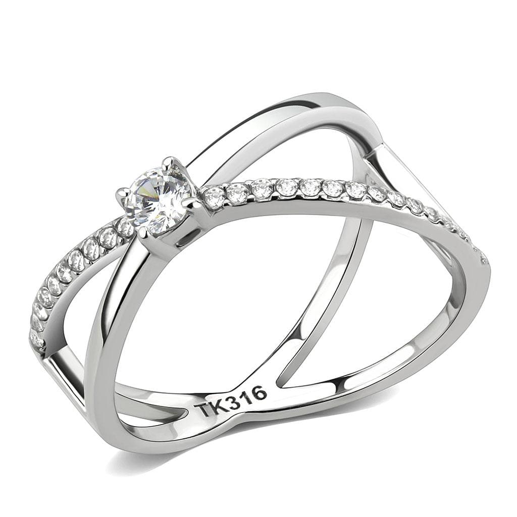 Alamode High polished (no plating) Stainless Steel Ring with AAA Grade CZ in Clear - Alamode