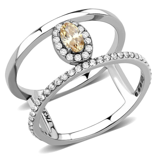 Alamode High polished (no plating) Stainless Steel Ring with AAA Grade CZ in Champagne