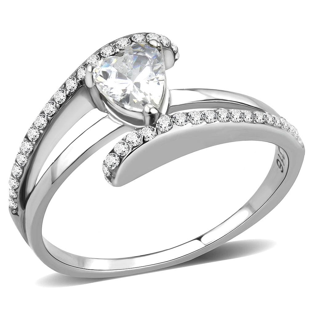 Alamode High polished (no plating) Stainless Steel Ring with AAA Grade CZ in Clear - Alamode