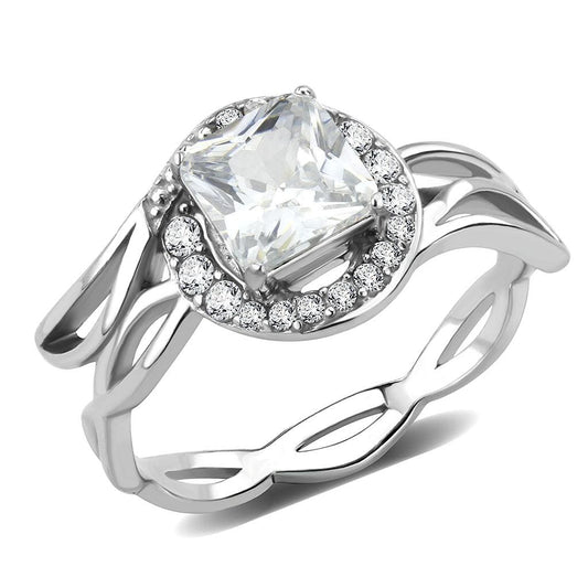 Alamode High polished (no plating) Stainless Steel Ring with AAA Grade CZ in Clear - Alamode