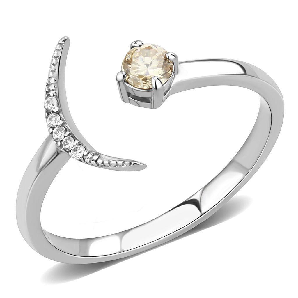 Alamode High polished (no plating) Stainless Steel Ring with AAA Grade CZ in Champagne