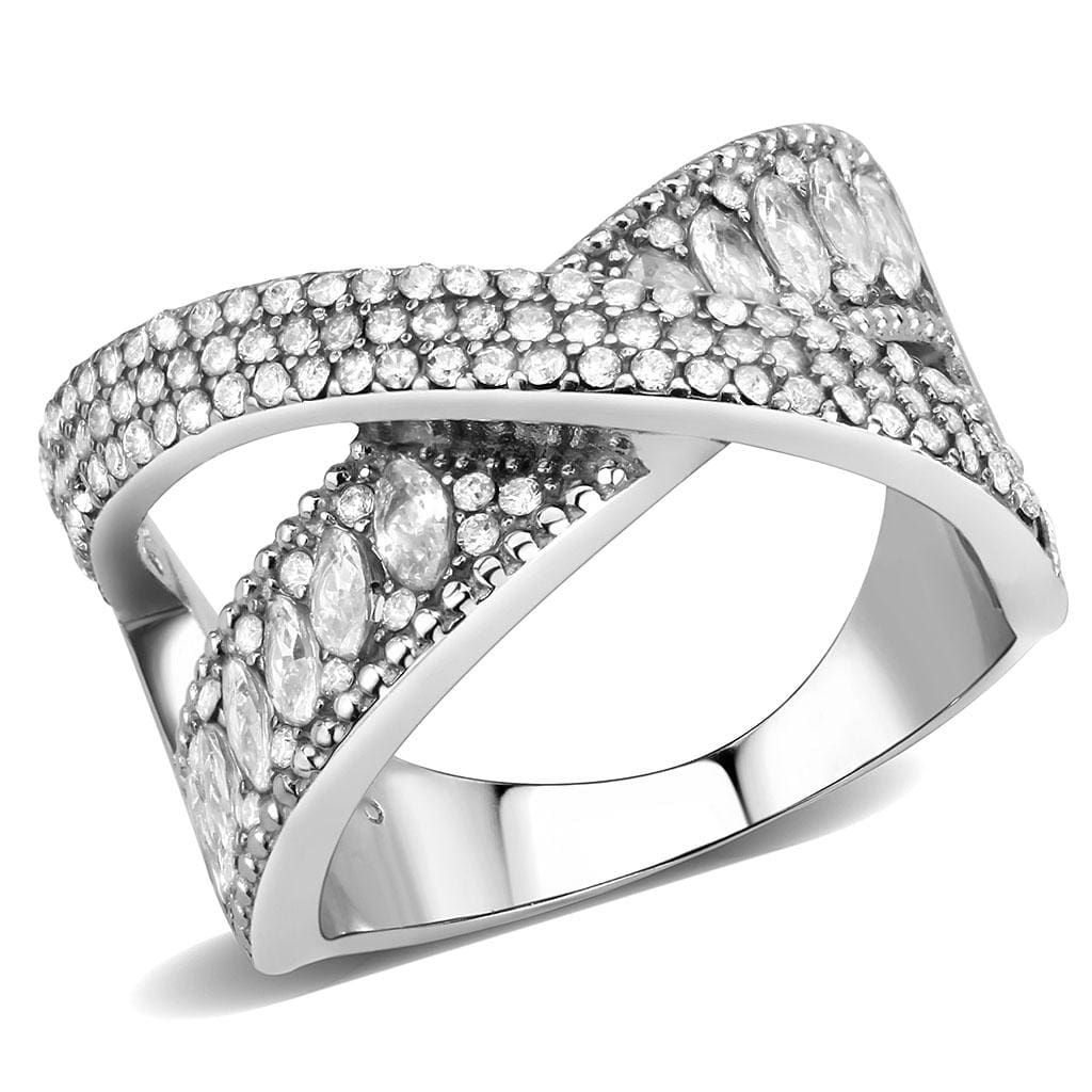 Alamode High polished (no plating) Stainless Steel Ring with AAA Grade CZ in Clear - Alamode