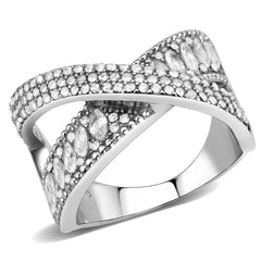 Alamode High polished (no plating) Stainless Steel Ring with AAA Grade CZ in Clear - Alamode