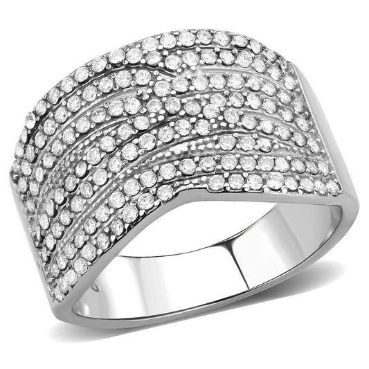 Alamode High polished (no plating) Stainless Steel Ring with AAA Grade CZ in Clear - Alamode