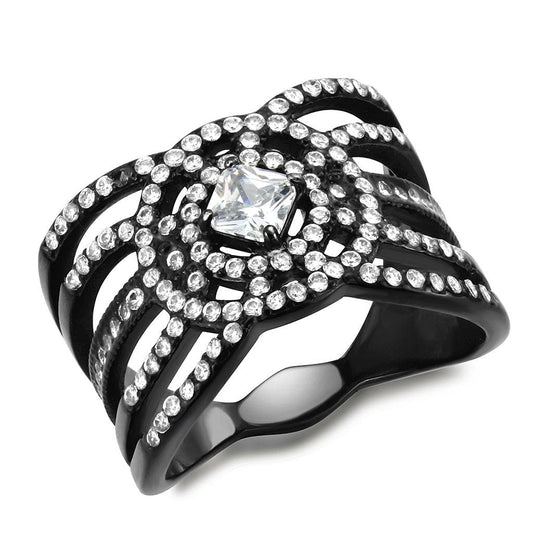 Alamode IP Black(Ion Plating) Stainless Steel Ring with AAA Grade CZ in Clear - Alamode