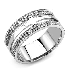 Alamode High polished (no plating) Stainless Steel Ring with AAA Grade CZ in Clear - Alamode