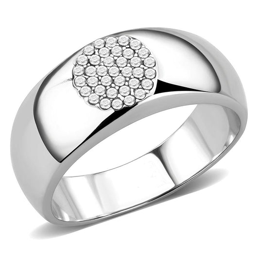 Alamode High polished (no plating) Stainless Steel Ring with AAA Grade CZ in Clear - Alamode