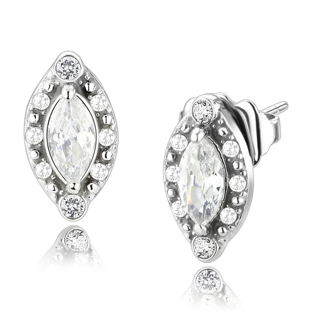 Alamode High polished (no plating) Stainless Steel Earrings with AAA Grade CZ in Clear