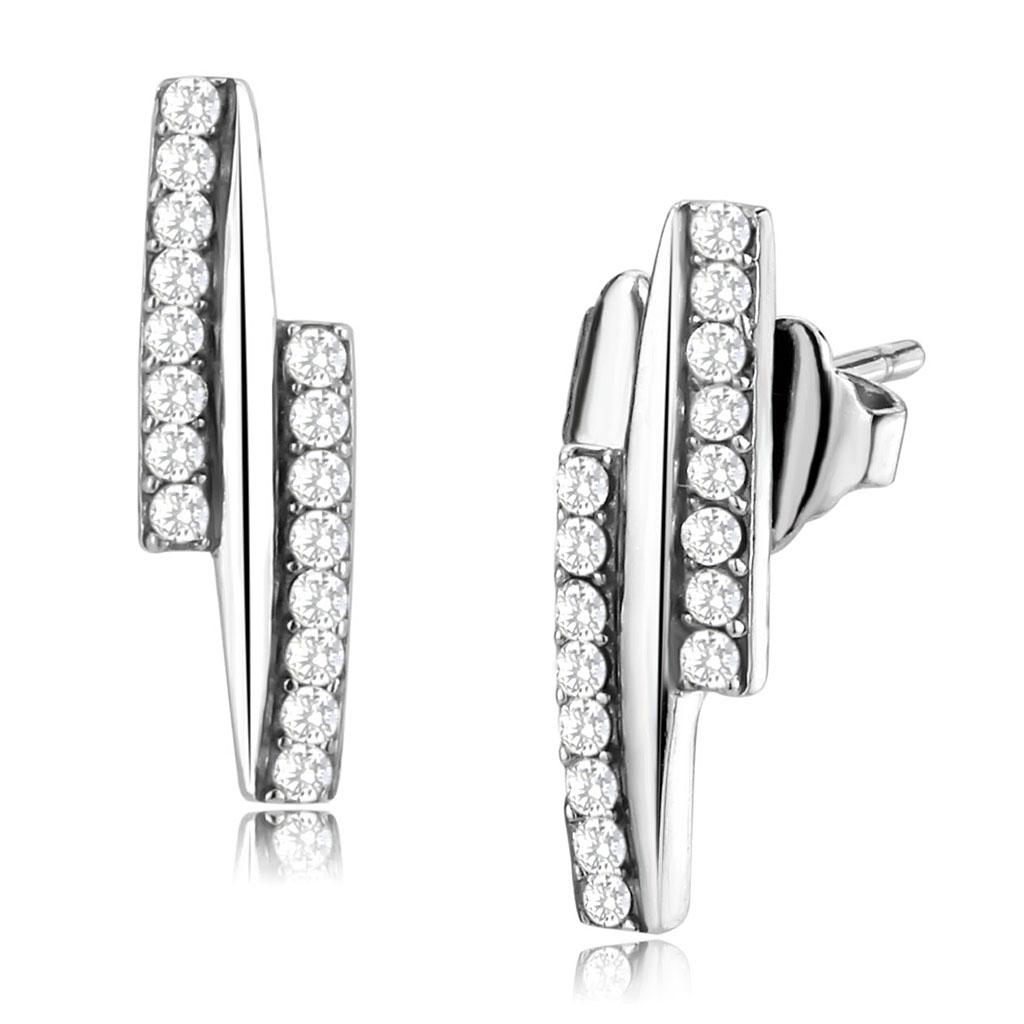 Alamode High polished (no plating) Stainless Steel Earrings with AAA Grade CZ in Clear