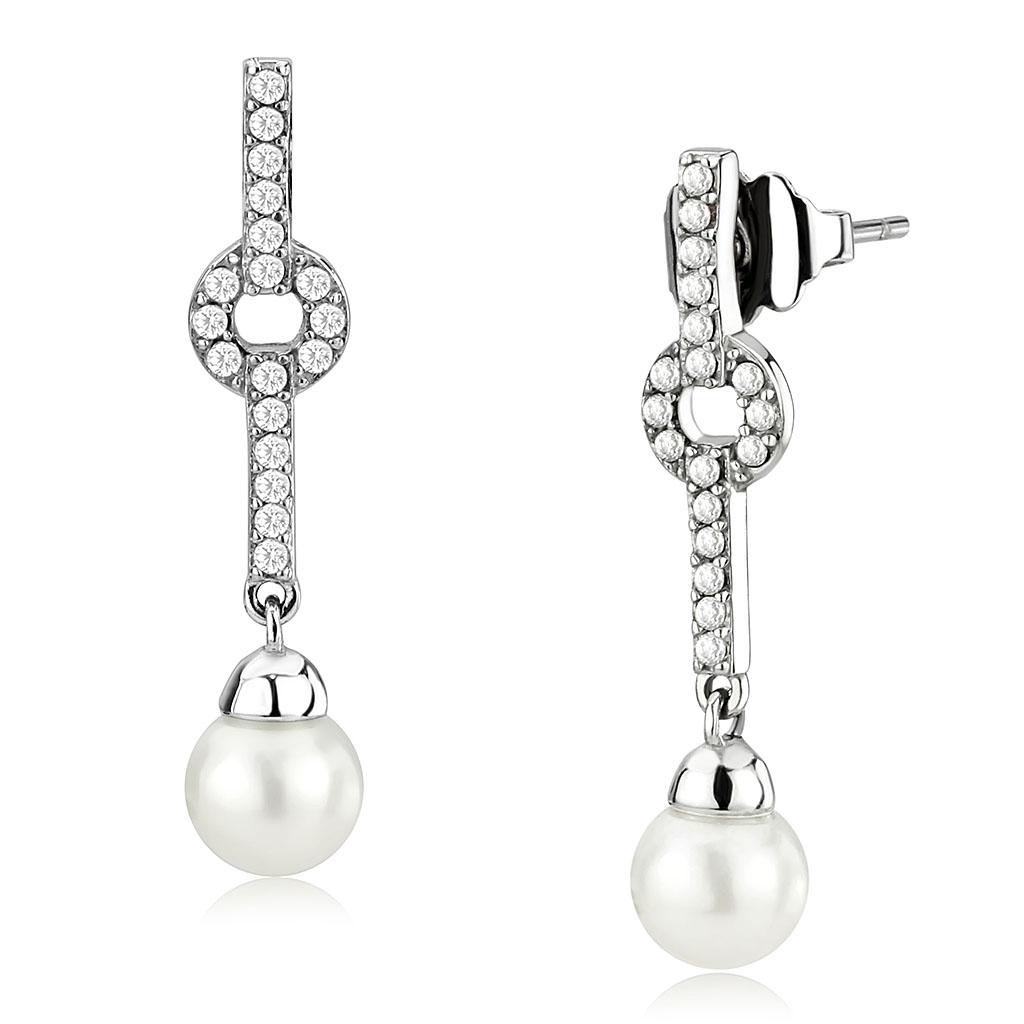 Alamode High polished (no plating) Stainless Steel Earrings with Synthetic Pearl in White