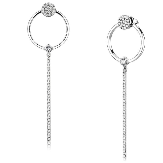 Alamode High polished (no plating) Stainless Steel Earrings with AAA Grade CZ in Clear