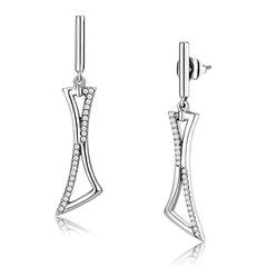 Alamode High polished (no plating) Stainless Steel Earrings with AAA Grade CZ in Clear