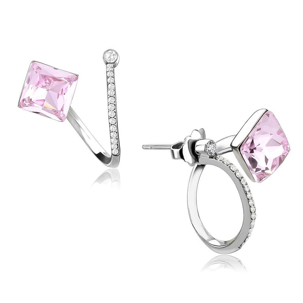 Alamode High polished (no plating) Stainless Steel Earrings with Top Grade Crystal in Light Rose