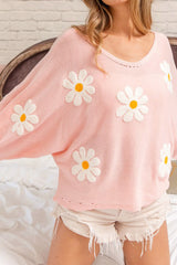 Flower Pattern Long Sleeve Sweater - Flyclothing LLC