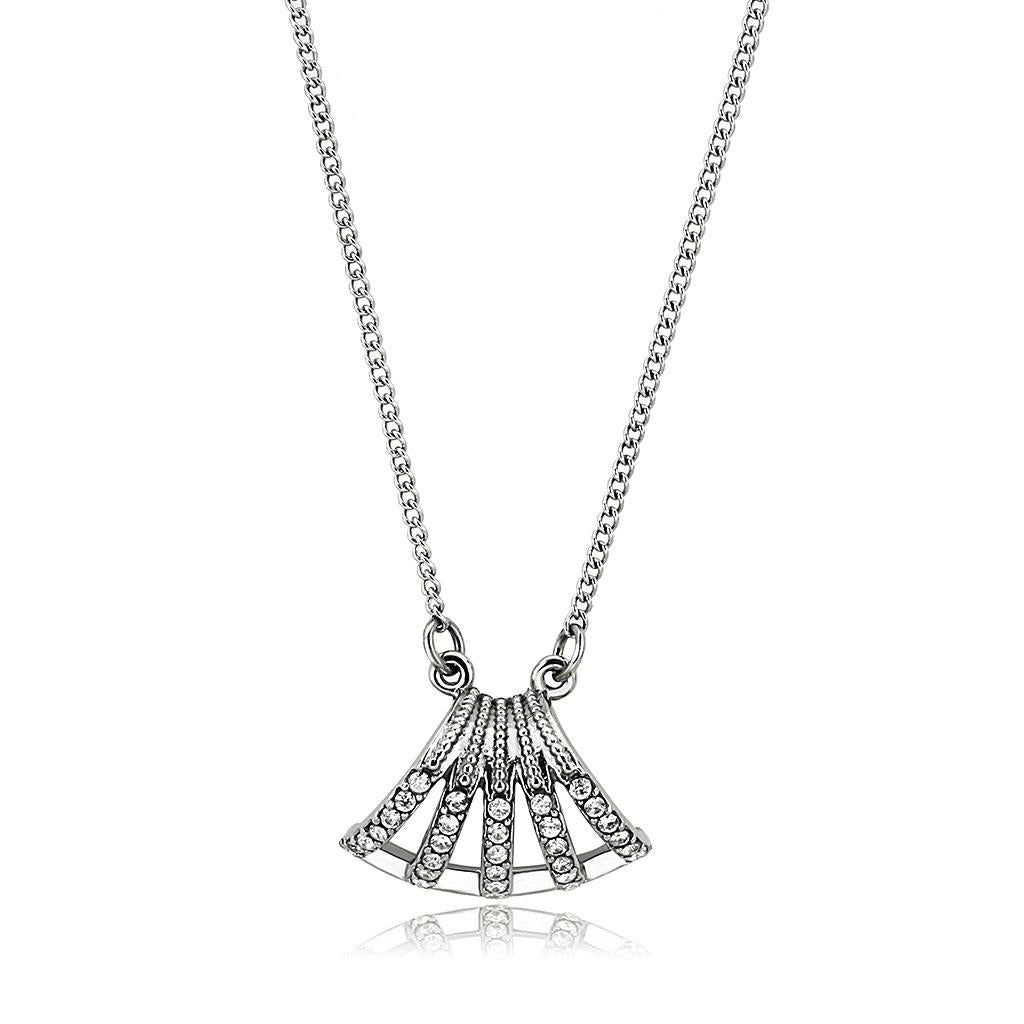 Alamode High polished (no plating) Stainless Steel Chain Pendant with AAA Grade CZ in Clear