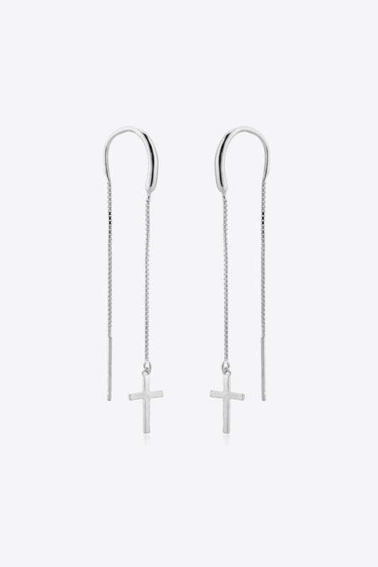 925 Sterling Silver Cross Threader Earrings - Flyclothing LLC