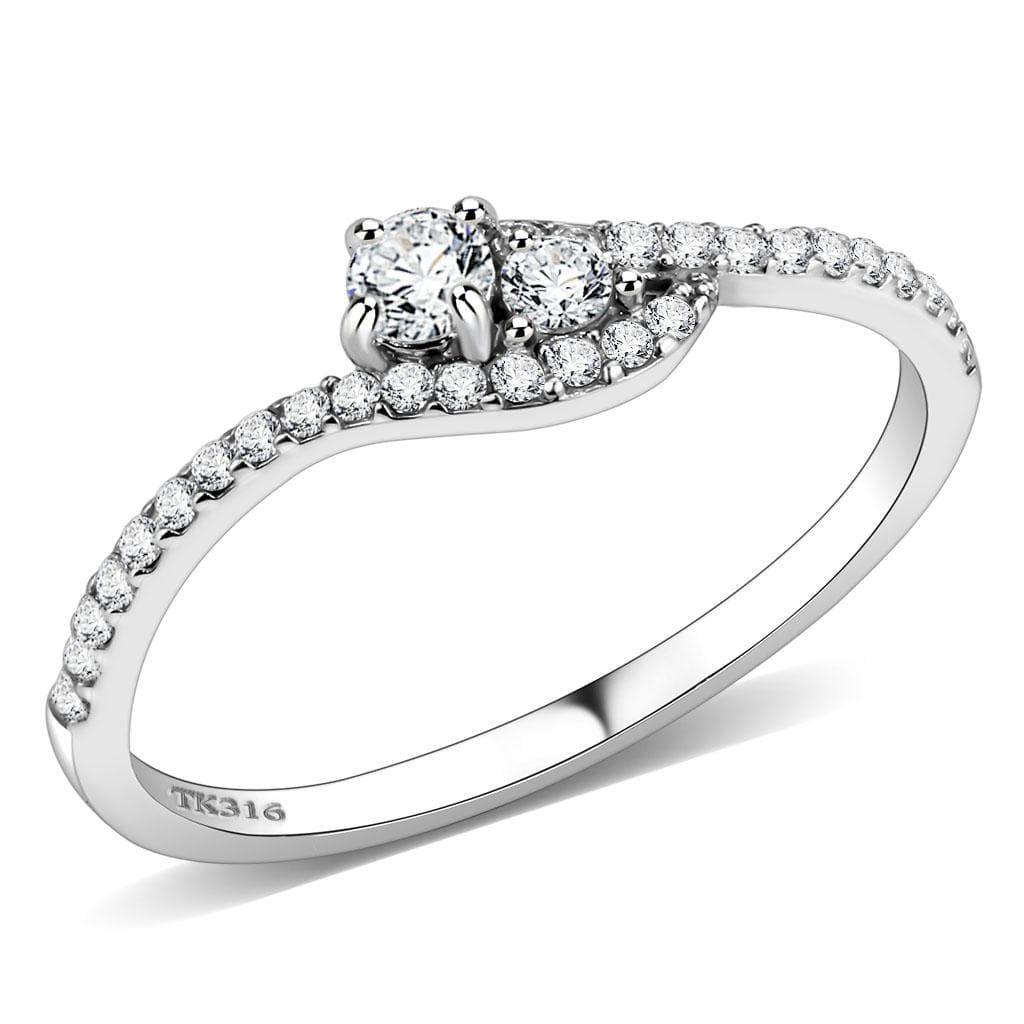 Alamode High polished (no plating) Stainless Steel Ring with AAA Grade CZ in Clear - Alamode