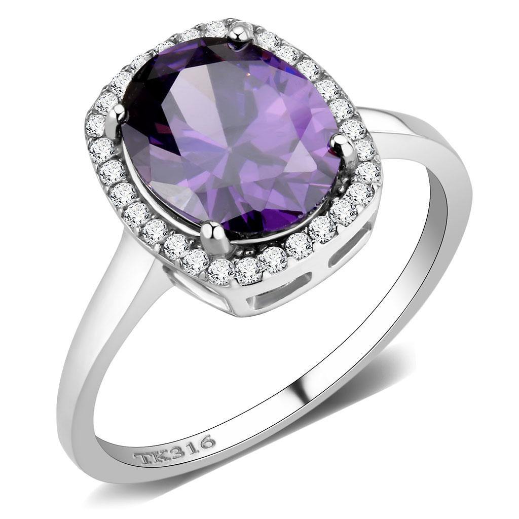 Alamode High polished (no plating) Stainless Steel Ring with AAA Grade CZ in Amethyst