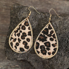 Zircon PU Leopard Teardrop Earrings - Flyclothing LLC