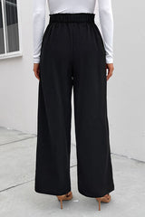 High Waist Ruched Pocketed Wide Leg Pants - Flyclothing LLC