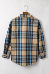 Plaid Curved Hem Shirt Jacket with Breast Pockets - Flyclothing LLC