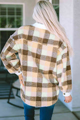 Plaid Collared Neck Button Down Jacket - Flyclothing LLC