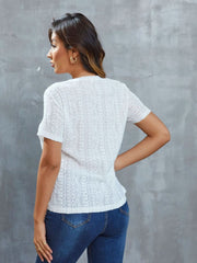 Openwork Short Sleeve Round Neck Top - Flyclothing LLC