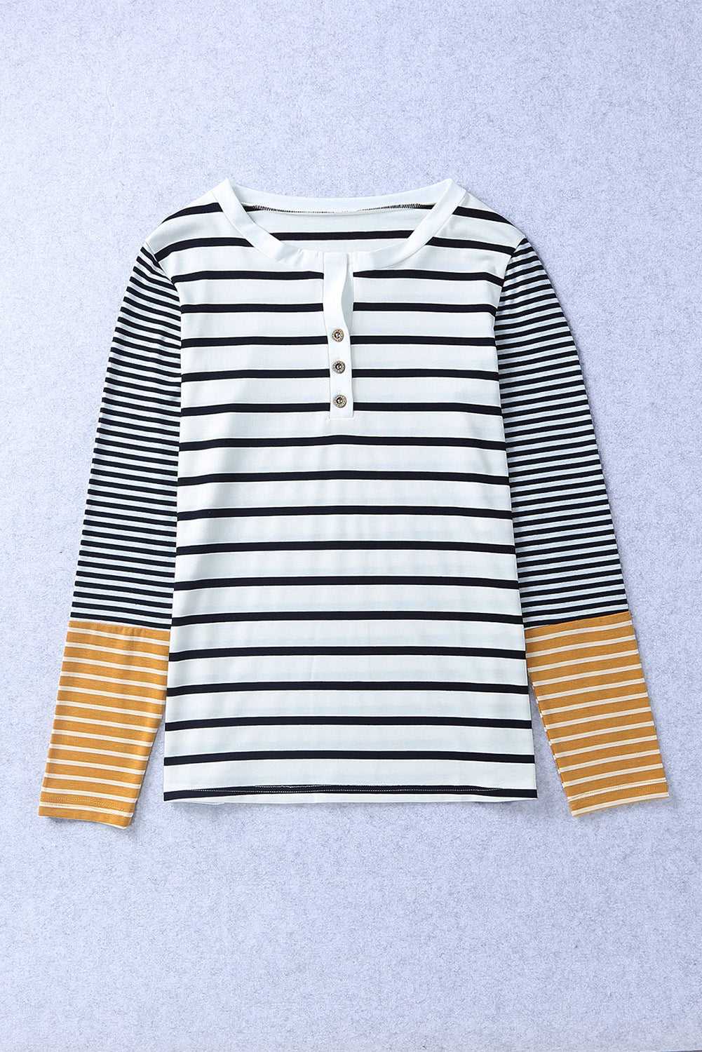 Striped Buttoned Long Sleeve Top - Flyclothing LLC