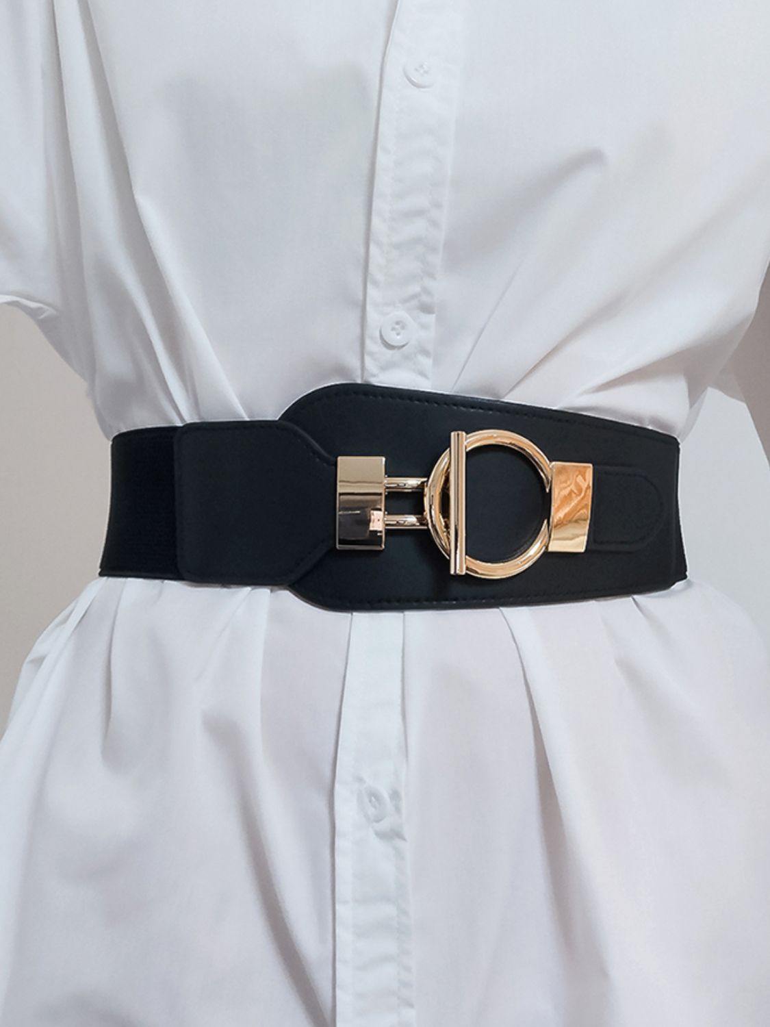 PU Elastic Wide Belt with Alloy Buckle - Flyclothing LLC