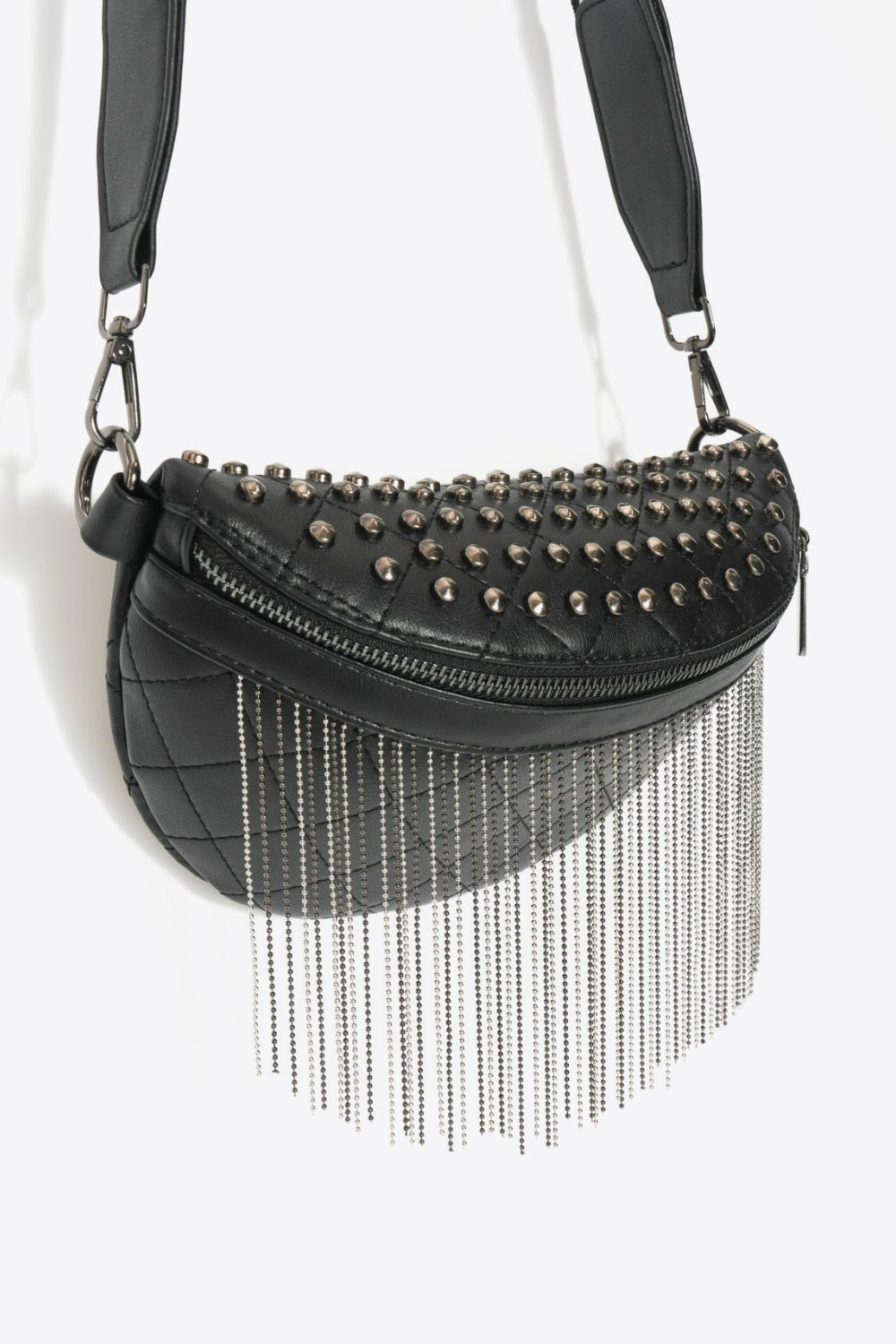 PU Leather Studded Sling Bag with Fringes - Flyclothing LLC