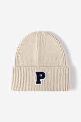 Letter Patch Cuffed Knit Beanie - Flyclothing LLC