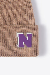 Letter N Patch Cuffed Knit Beanie - Flyclothing LLC