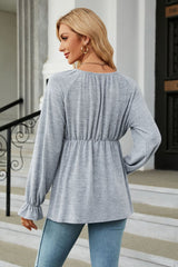 Round Neck Flounce Sleeve Blouse - Flyclothing LLC